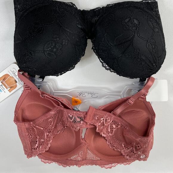 Rene Rofe Lingerie Extreme Push Up Lace Detail Bras 2 pack 36C NEW Black Pink - Picture 7 of 12